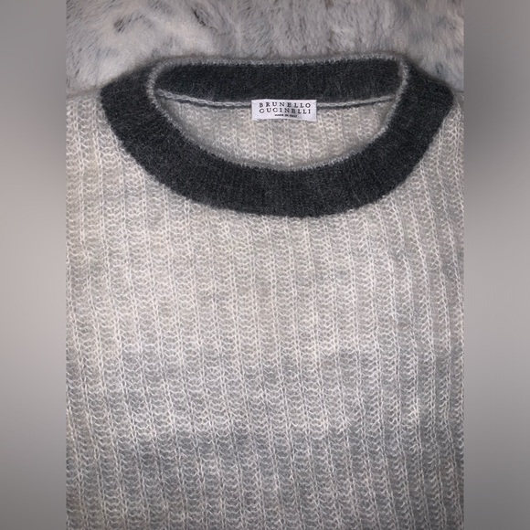 Brunello Cucinelli Grey Ribbed Mohair Degrade Crewneck - Picture 4 of 15